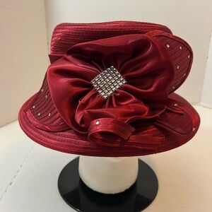 Elegant Red Women's Hat with Rhinestone Accent